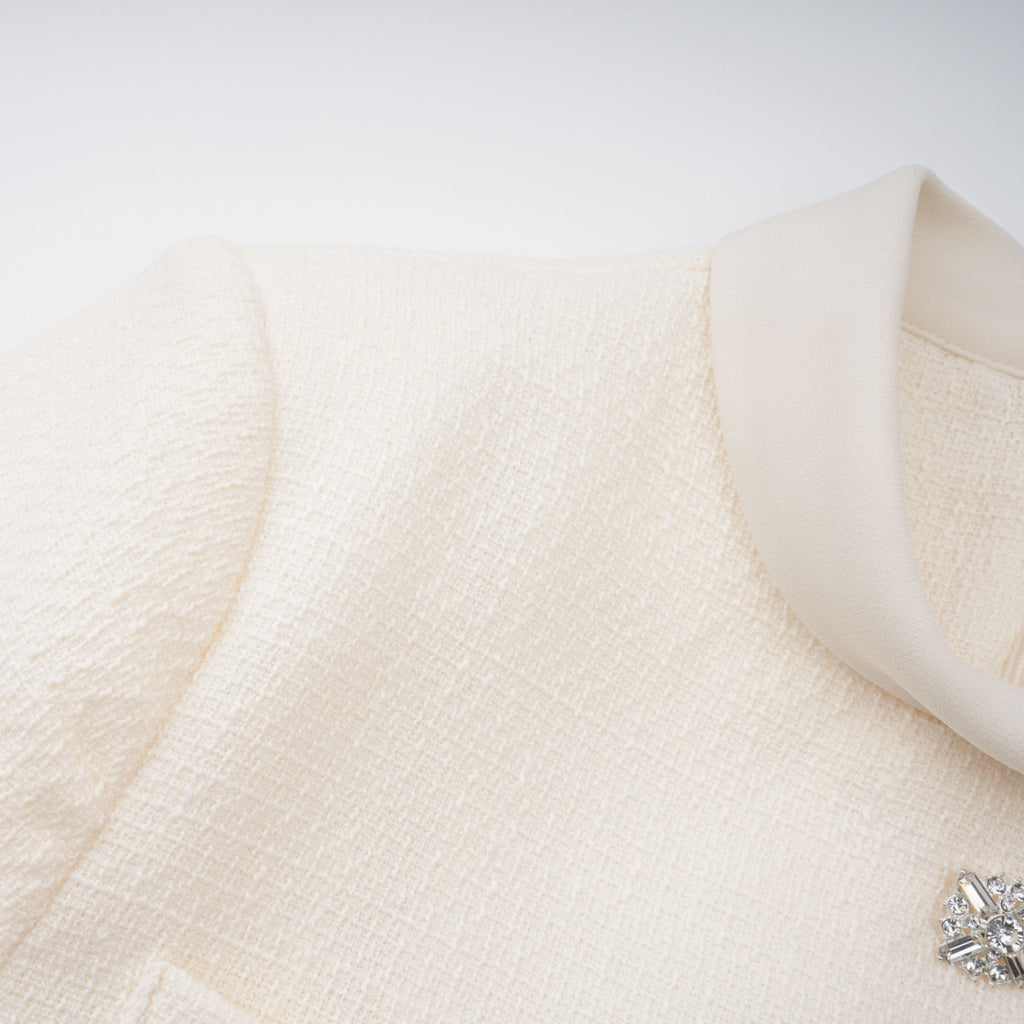 Regina White Crystal Embellished Tweed Mini Dress