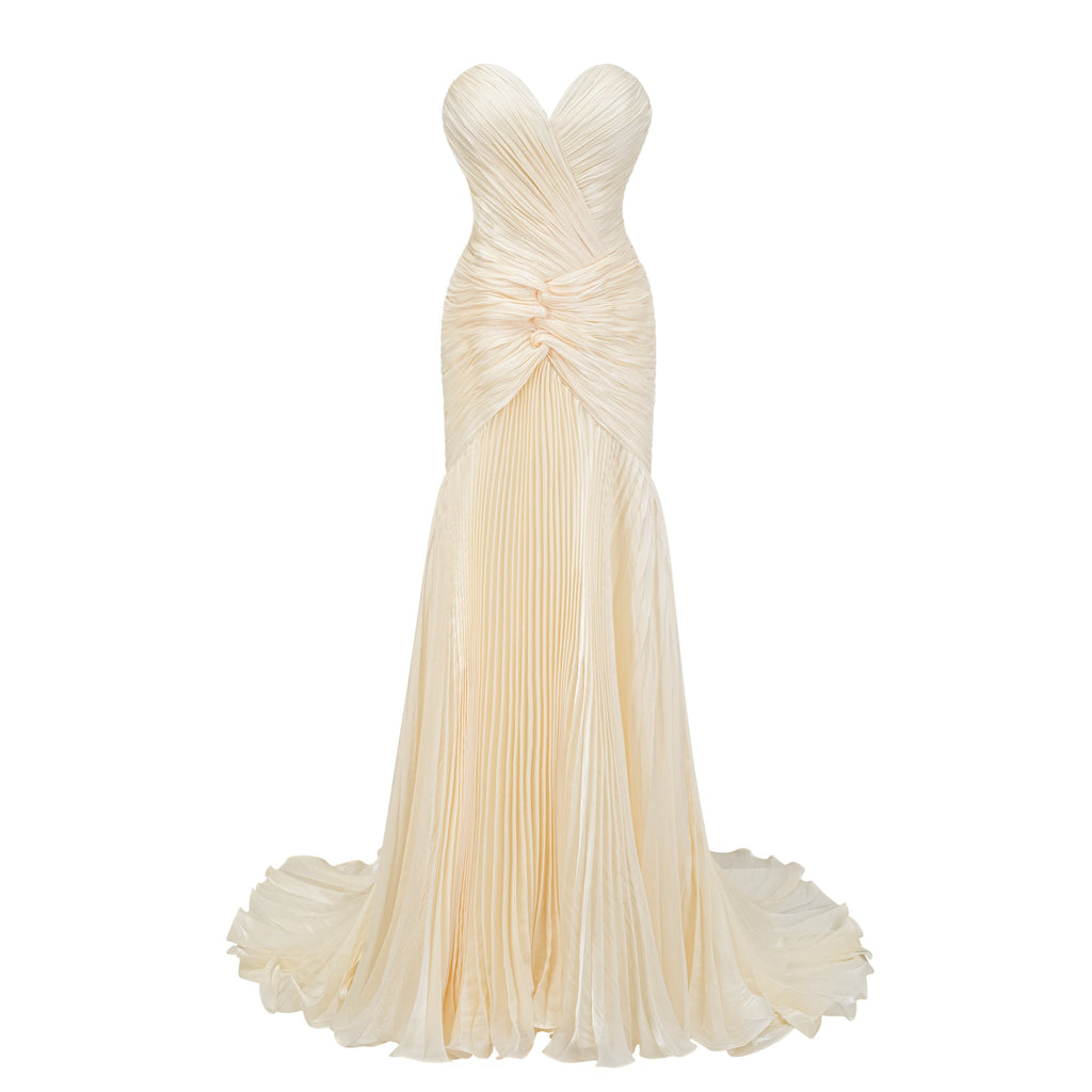 Roxane Yellow Cinched Waist Ruched Maxi Dress(Final Sale-US Only)