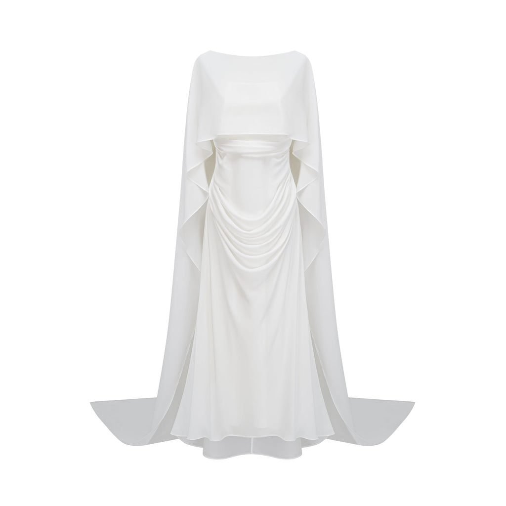 Conjunto de vestido y capa de tul blanco Léonie de Final Sale, con detalles elegantes y delicados para ocasiones especiales.