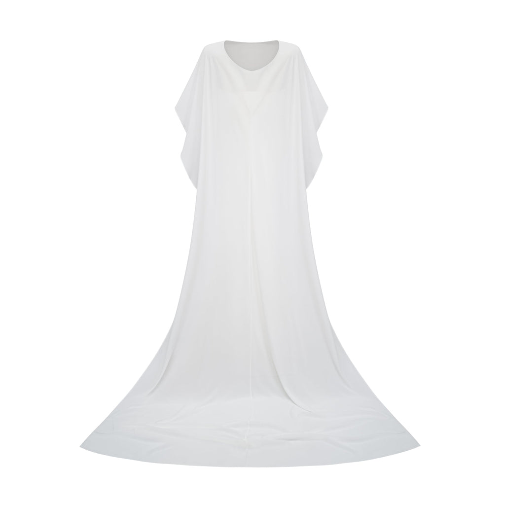 Conjunto de vestido y capa de tul blanco Léonie de Final Sale, diseñado para ocasiones especiales, con detalles elegantes y delicados.