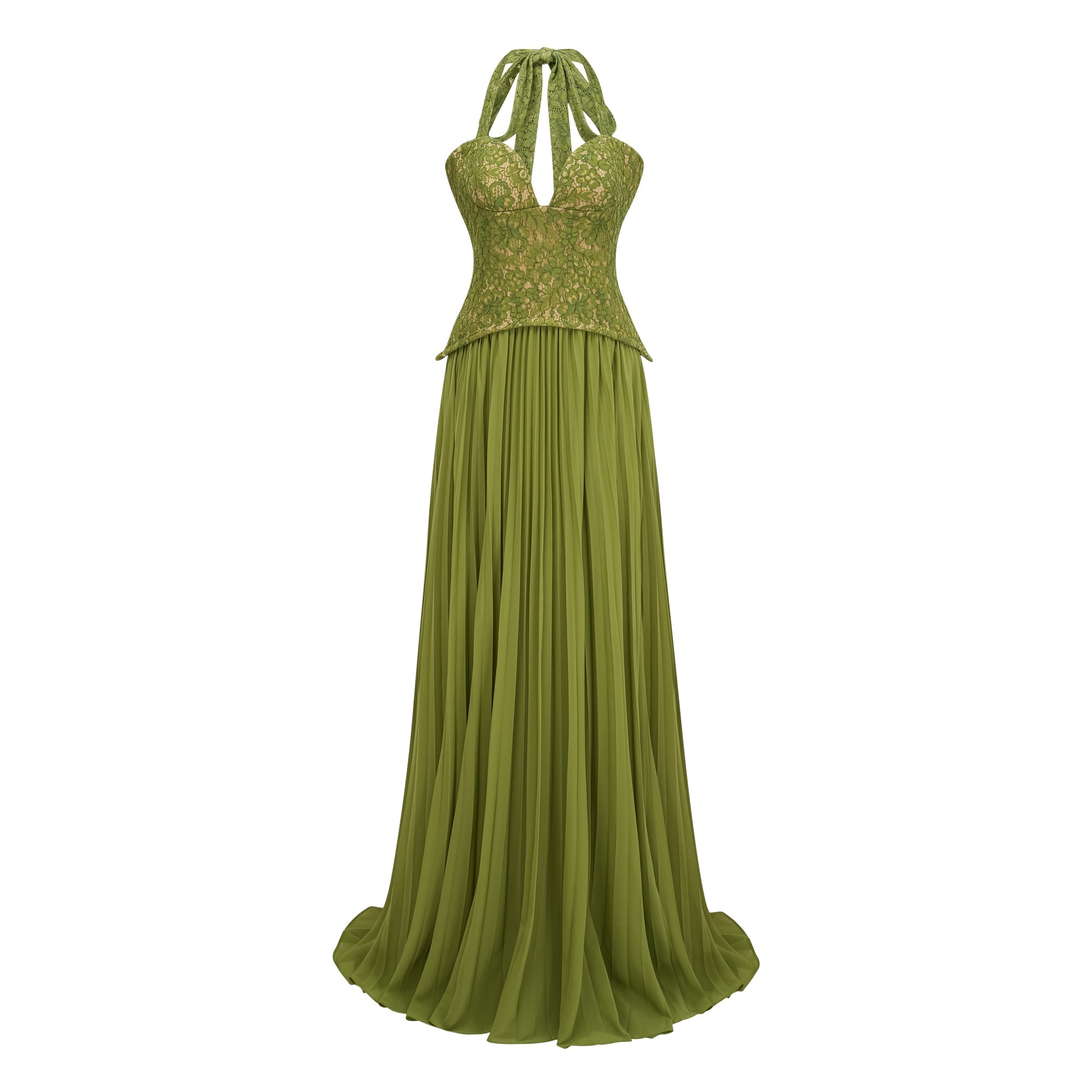 Vestido de novia Ronja Emerald con corsé y falda larga, en color verde esmeralda, con detalles elegantes y diseño sofisticado.