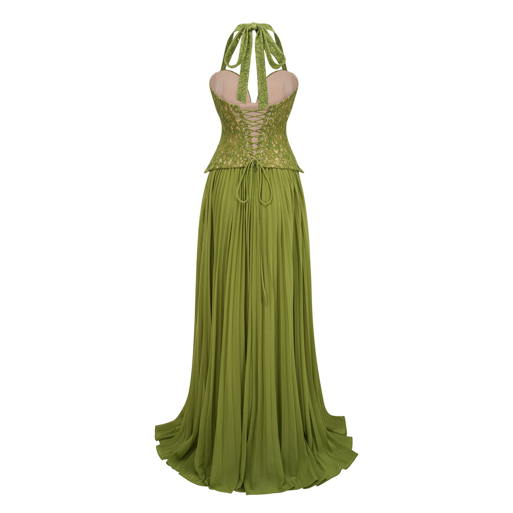 Vestido de noche Ronja Emerald Corset de MRParis, con corsé ajustado y falda larga en color esmeralda.