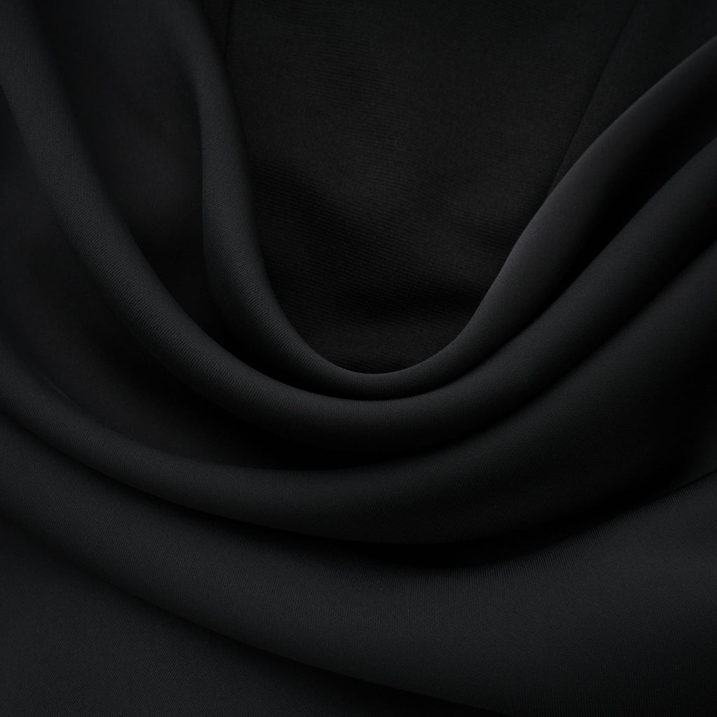 Bufanda negra Berit, vestido largo de novia con escote en hombro y fruncido, elegante y sofisticado para ocasión especial.
