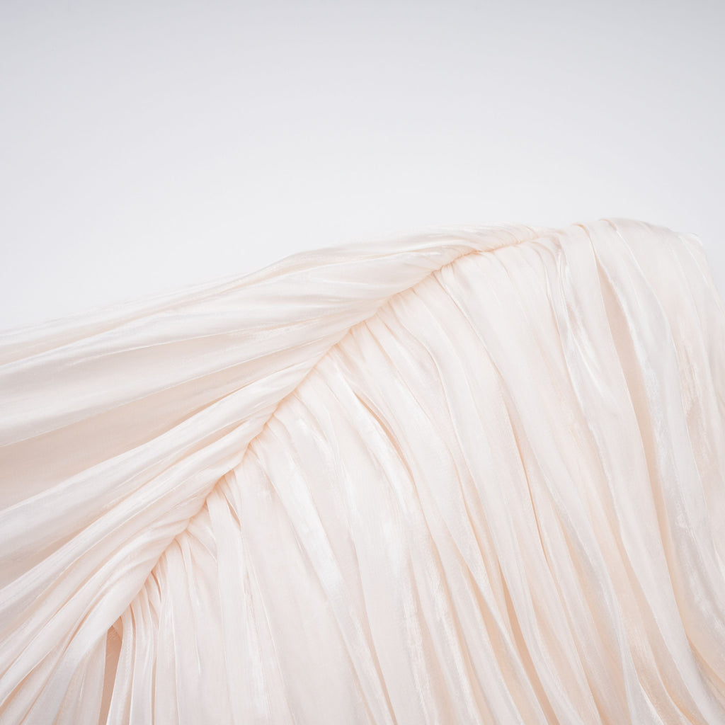 Hege Cream Glossy Ruched Cape Maxi Dress