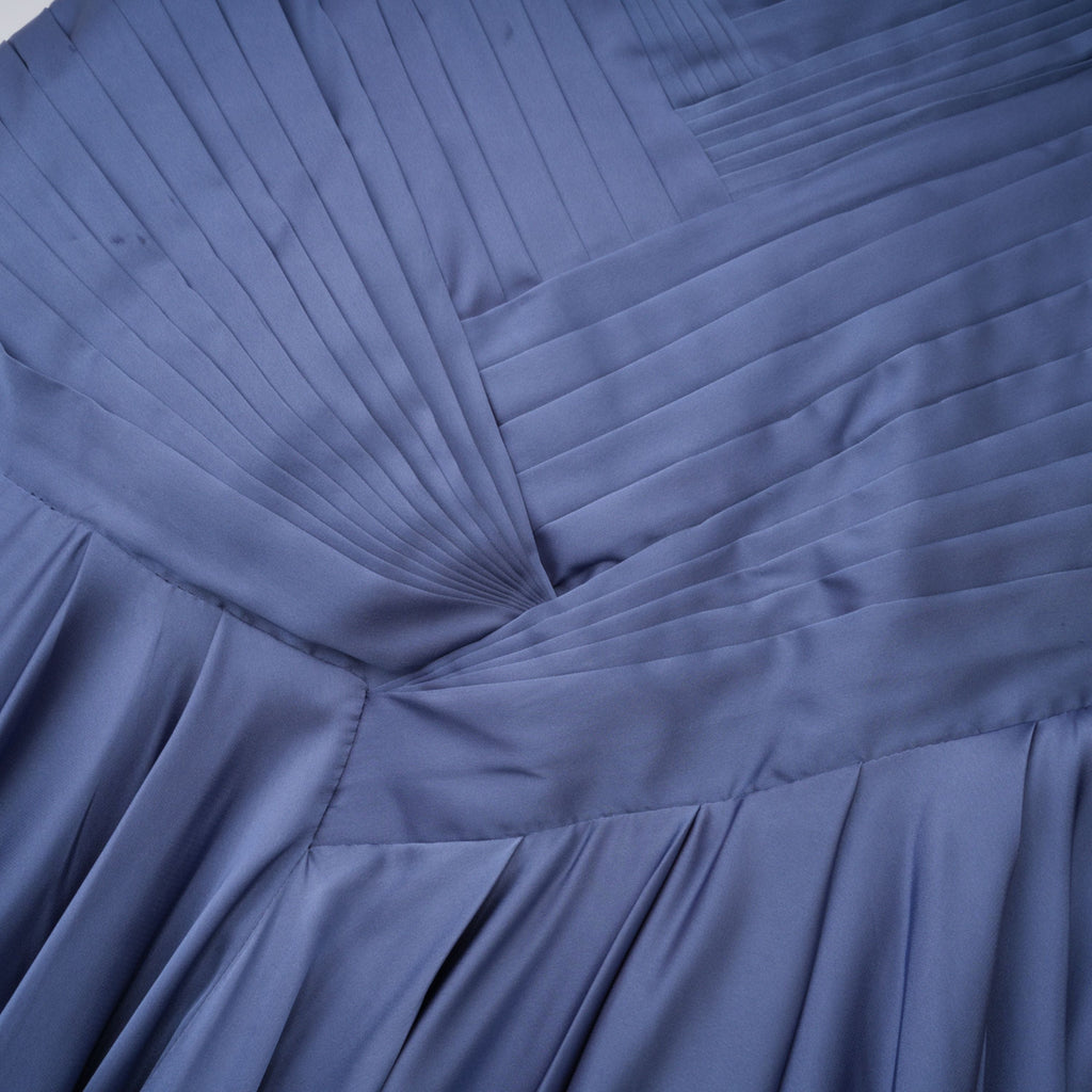Angelína Blue Diagonal Pleated Gathered Maxi Gown
