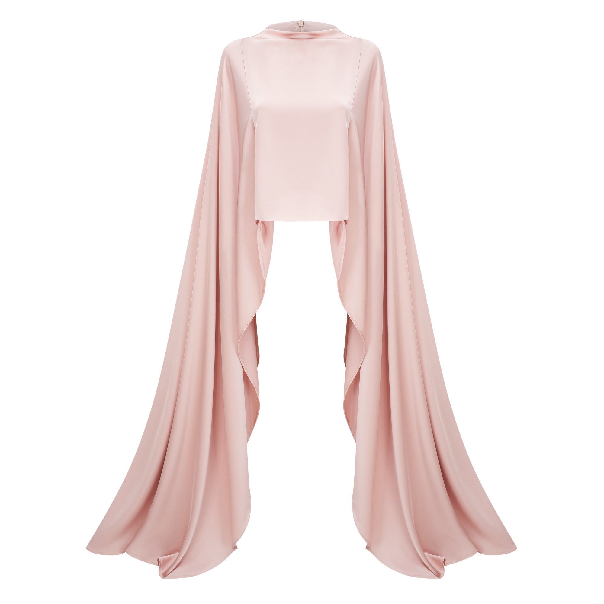 Everleigh Champagne Satin Top & Skirt Set With Cape Detail