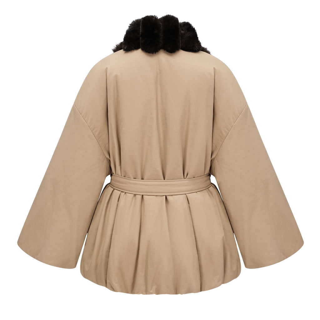 Ileana Khaki Fur Trim Bubble Down Jacket