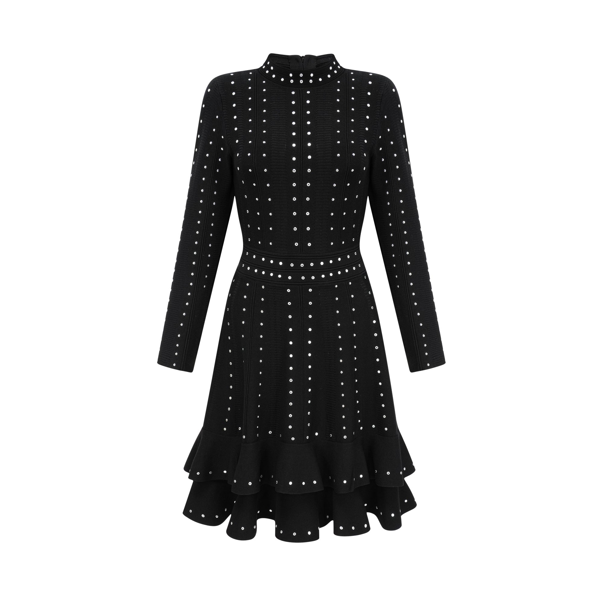 Fabienne Black Embellished Ruffled Knit Mini Dress (Final Sale-US Only)