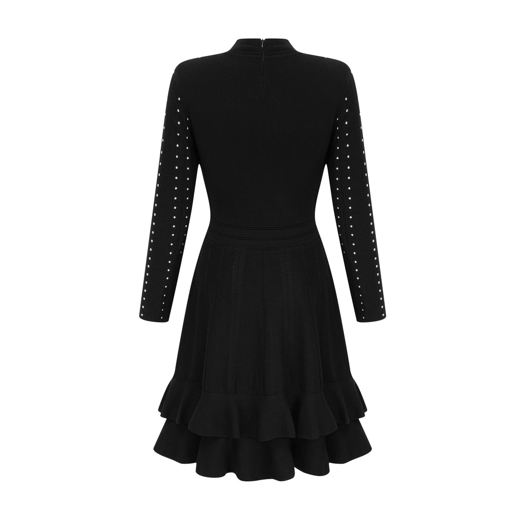 Fabienne Black Embellished Ruffled Knit Mini Dress (Final Sale-US Only)