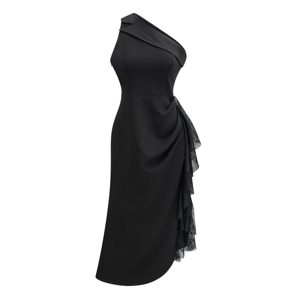 Bernadette black lace-panell asymmetrical midi dress (Final Sale-US Only)