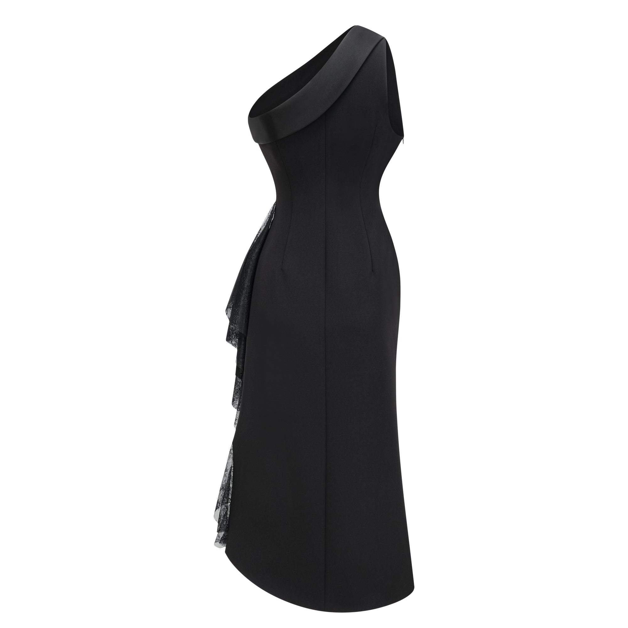Bernadette black lace-panell asymmetrical midi dress (Final Sale-US Only)