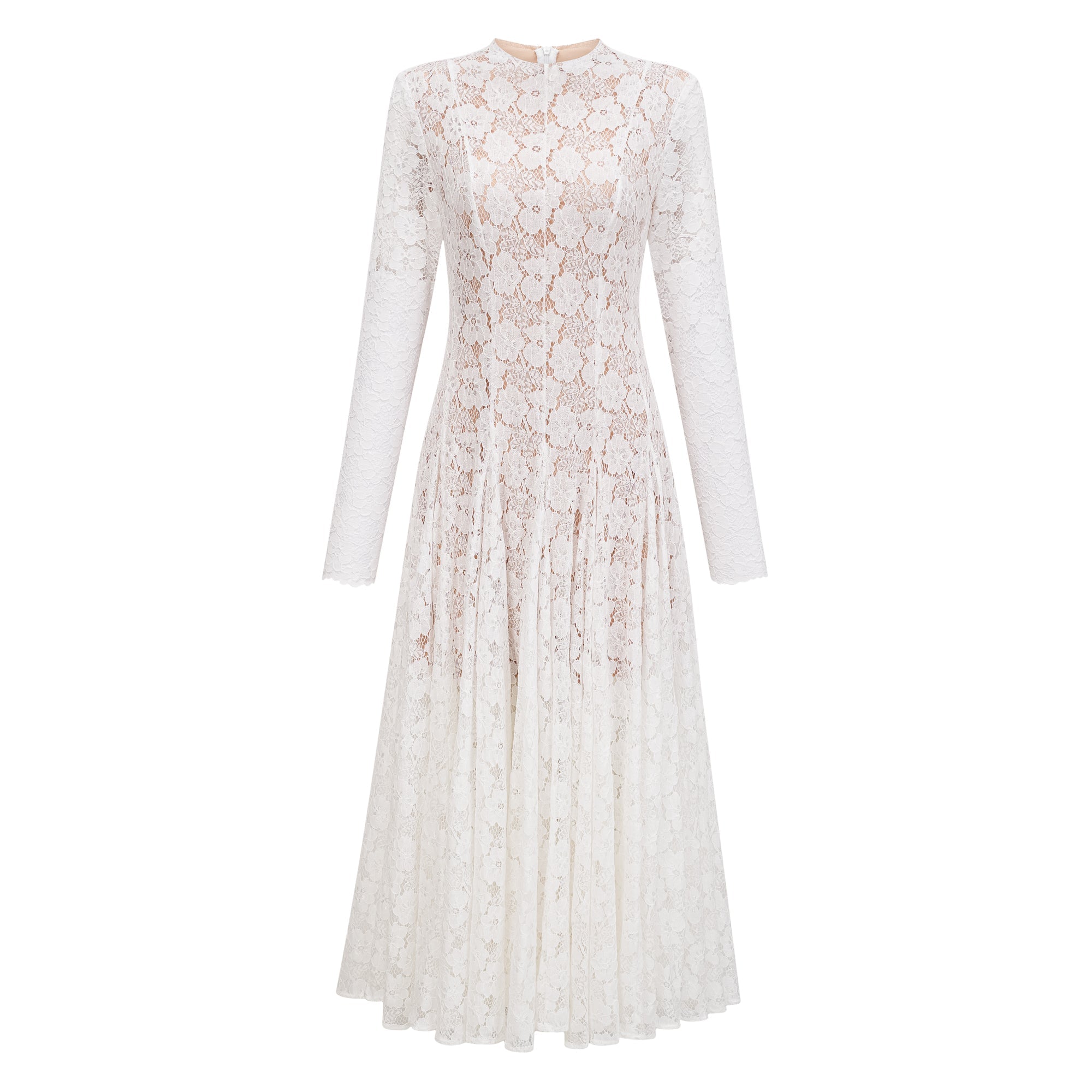 Bronte White Pleated Floral Lace Midi Dress (Final Sale-US Only)