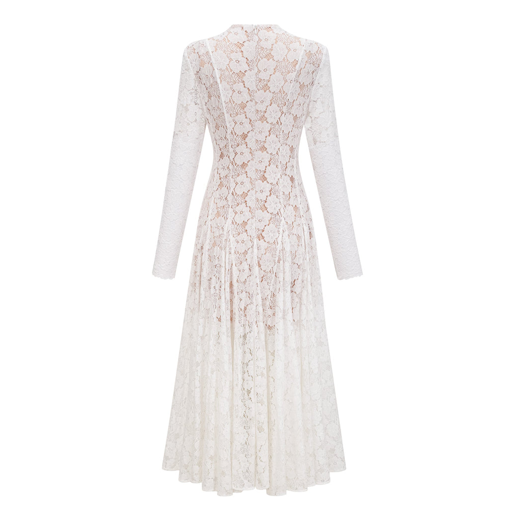 Bronte White Pleated Floral Lace Midi Dress (Final Sale-US Only)