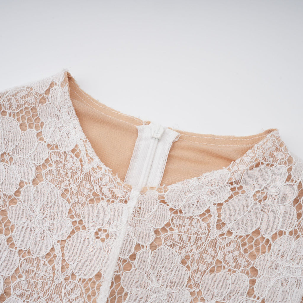 Bronte White Pleated Floral Lace Midi Dress (Final Sale-US Only)
