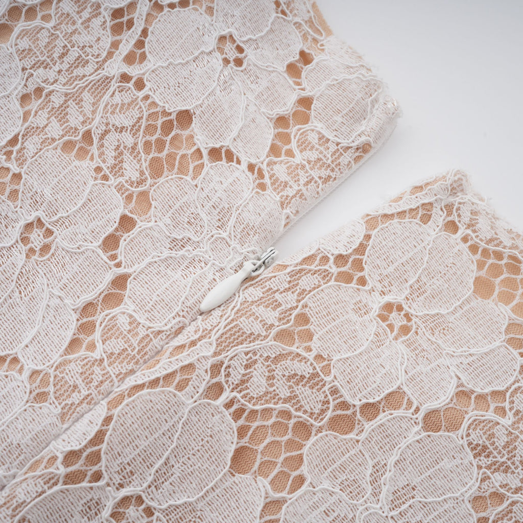 Bronte White Pleated Floral Lace Midi Dress (Final Sale-US Only)