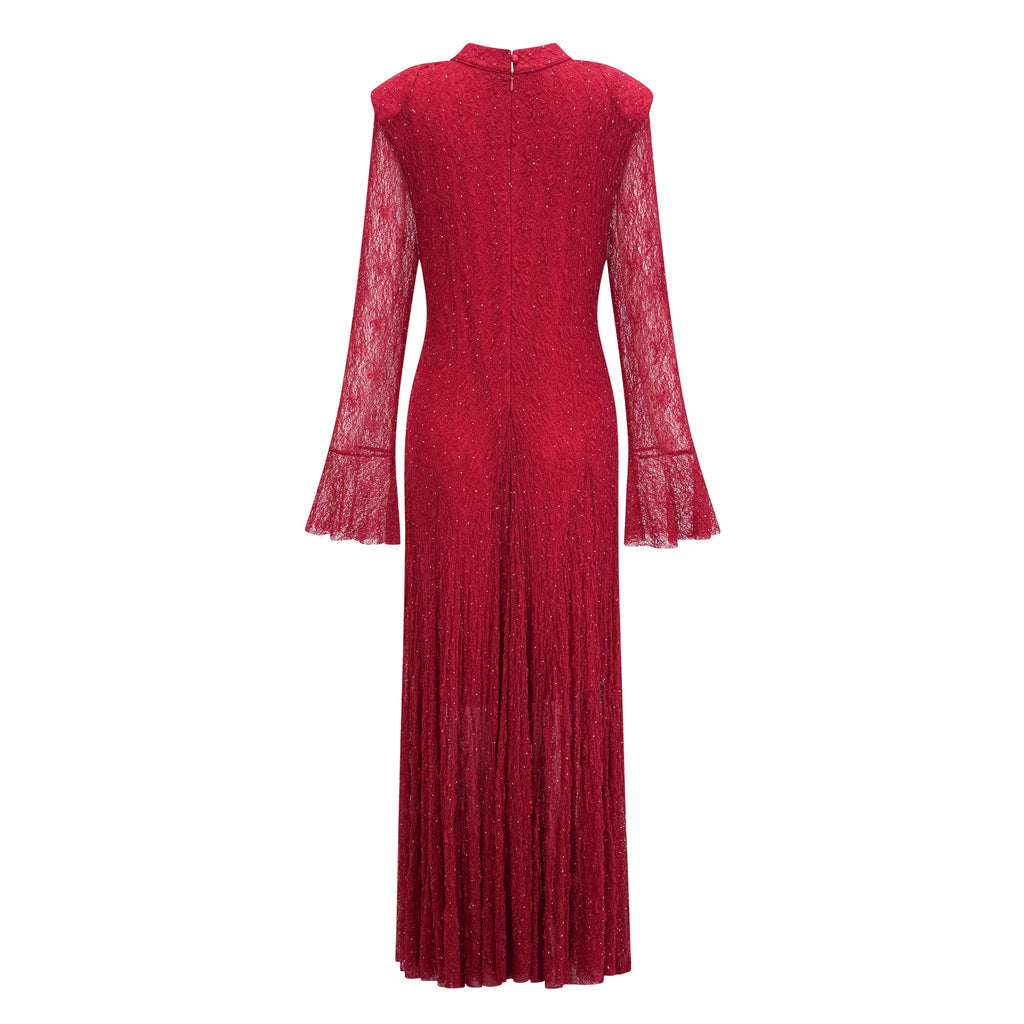 Justyna Red Rhinestone Guipure Lace Maxi Dress  (Final Sale-US Only)