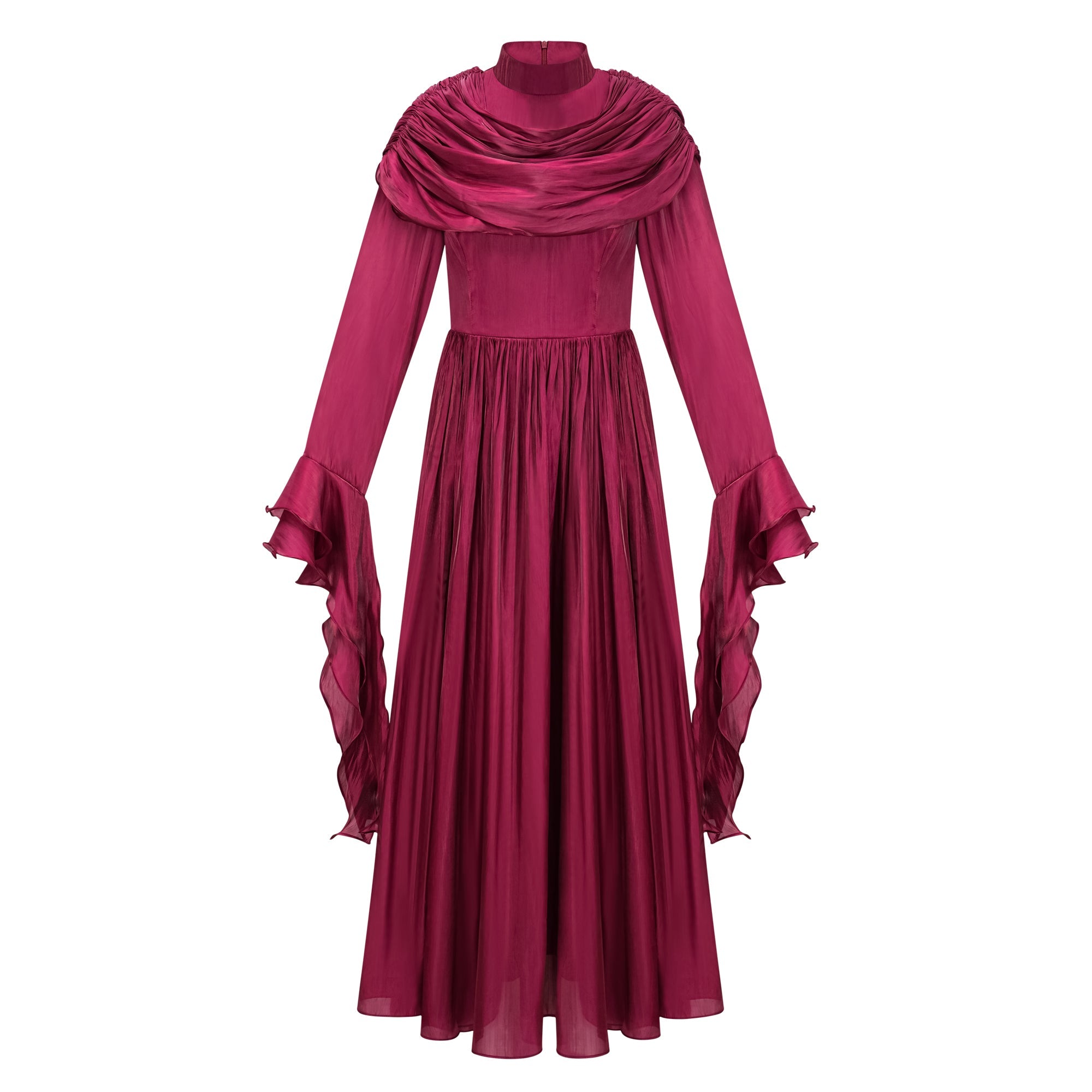 Danuta Burgundy Ruched Pleated Maxi Dress (Final Sale-US Only)