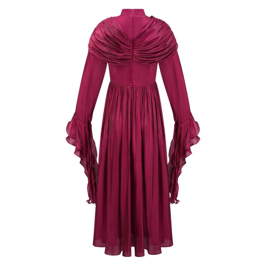 Danuta Burgundy Ruched Pleated Maxi Dress (Final Sale-US Only)