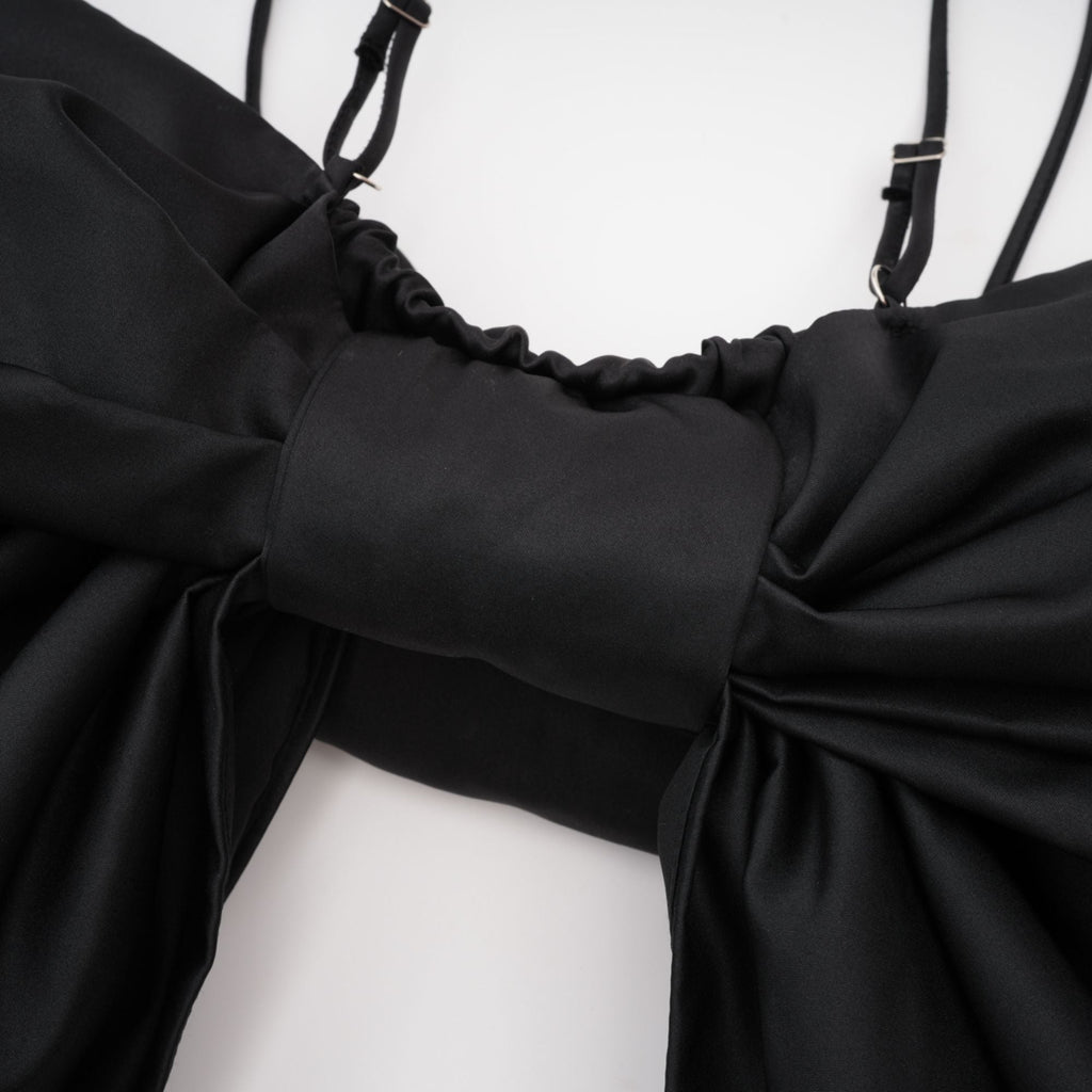 Solène bowknot scoop-back top in Black