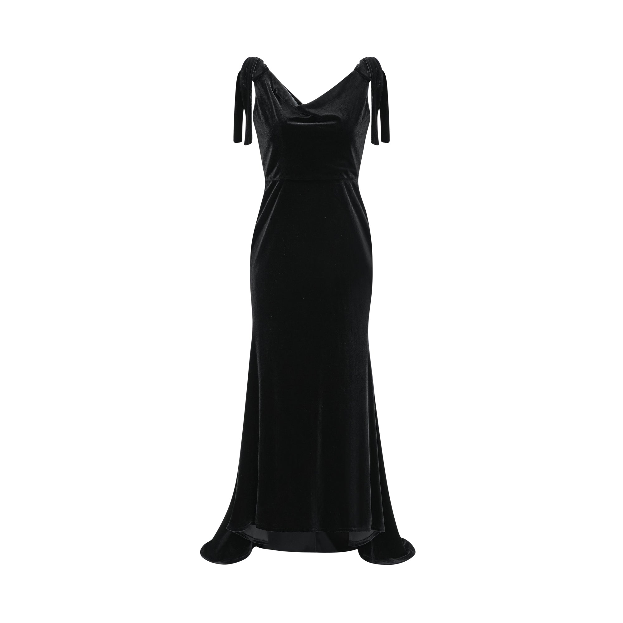Vestido largo de terciopelo con adornos Audrey, abierto en la espalda, en color oscuro, diseñado por Final Sale para ocasiones elegantes.