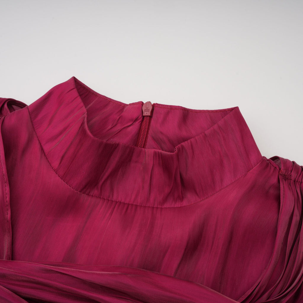 Danuta Burgundy Ruched Pleated Maxi Dress (Final Sale-US Only)
