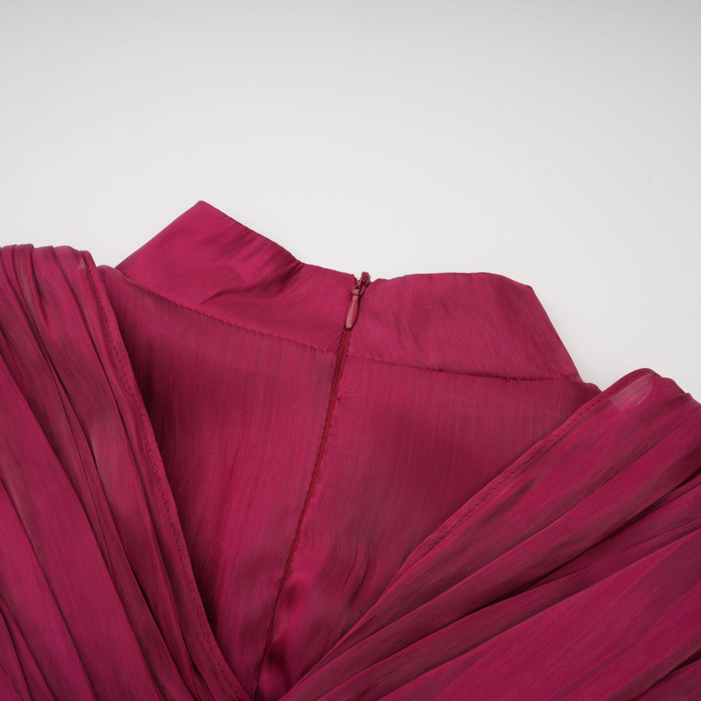 Danuta Burgundy Ruched Pleated Maxi Dress (Final Sale-US Only)