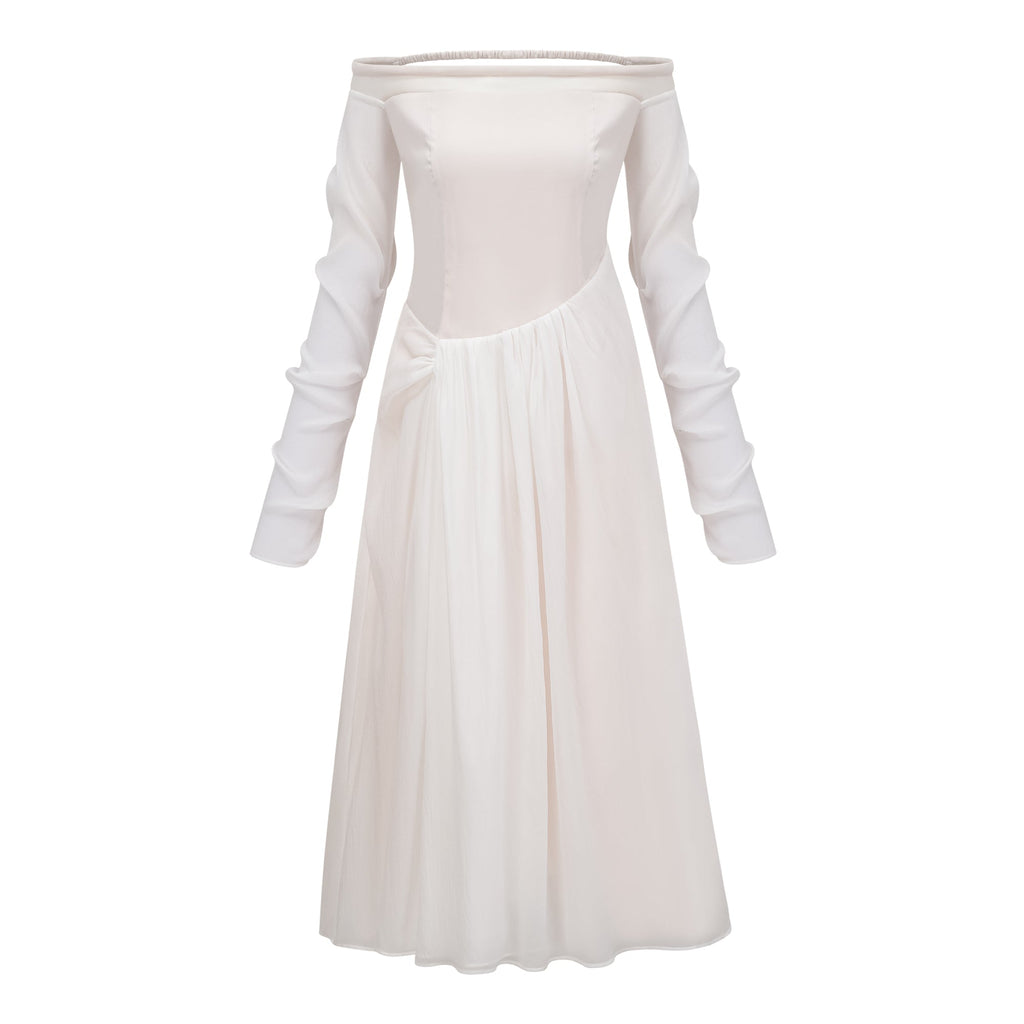 Gelsomina White Gathered Crepe Midi Dress (Final Sale-US Only)