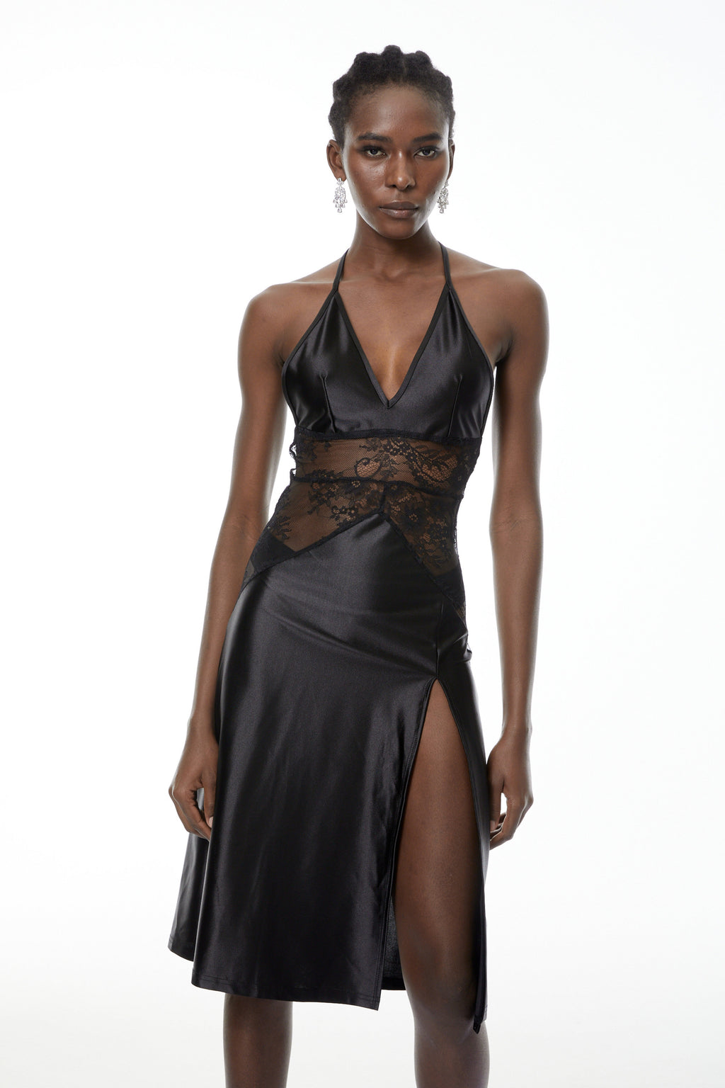 Denisa Black Lace Panel Midi Dress
