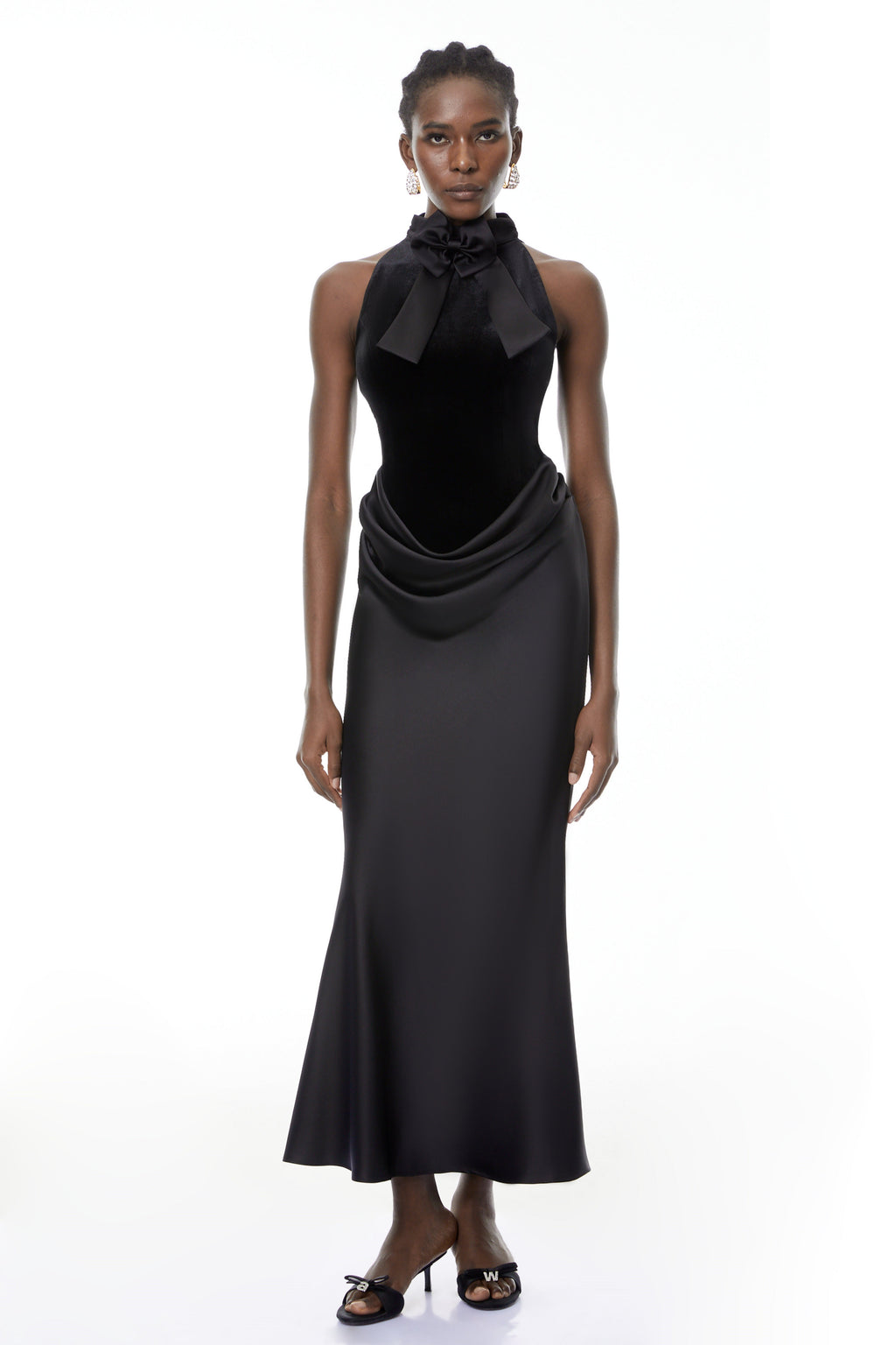 Ecaterina Black Bow Detail Corset Maxi Dress