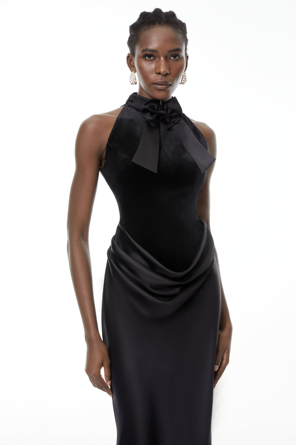 Ecaterina Black Bow Detail Corset Maxi Dress