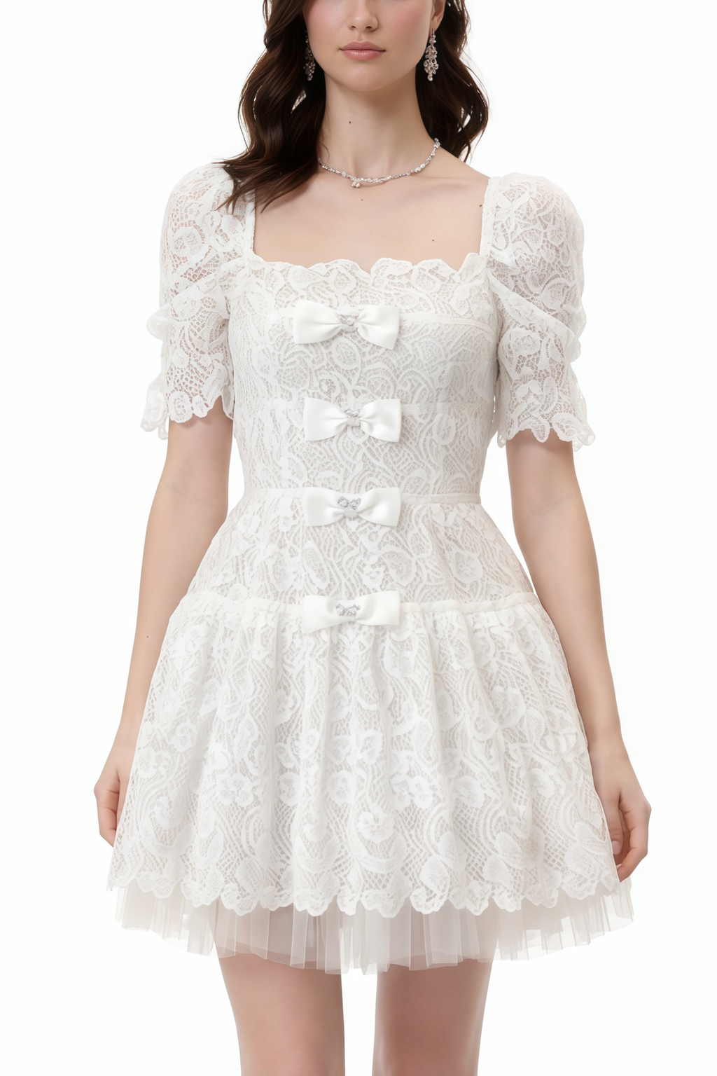 Elara White Lace Mini Dress with Embellishment