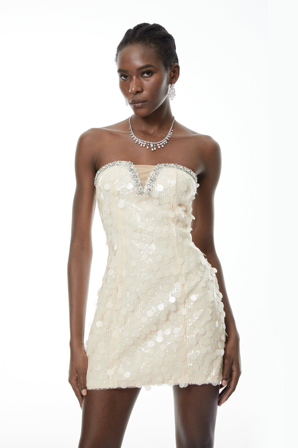 Elliana Cream White Sequin Mini Dress