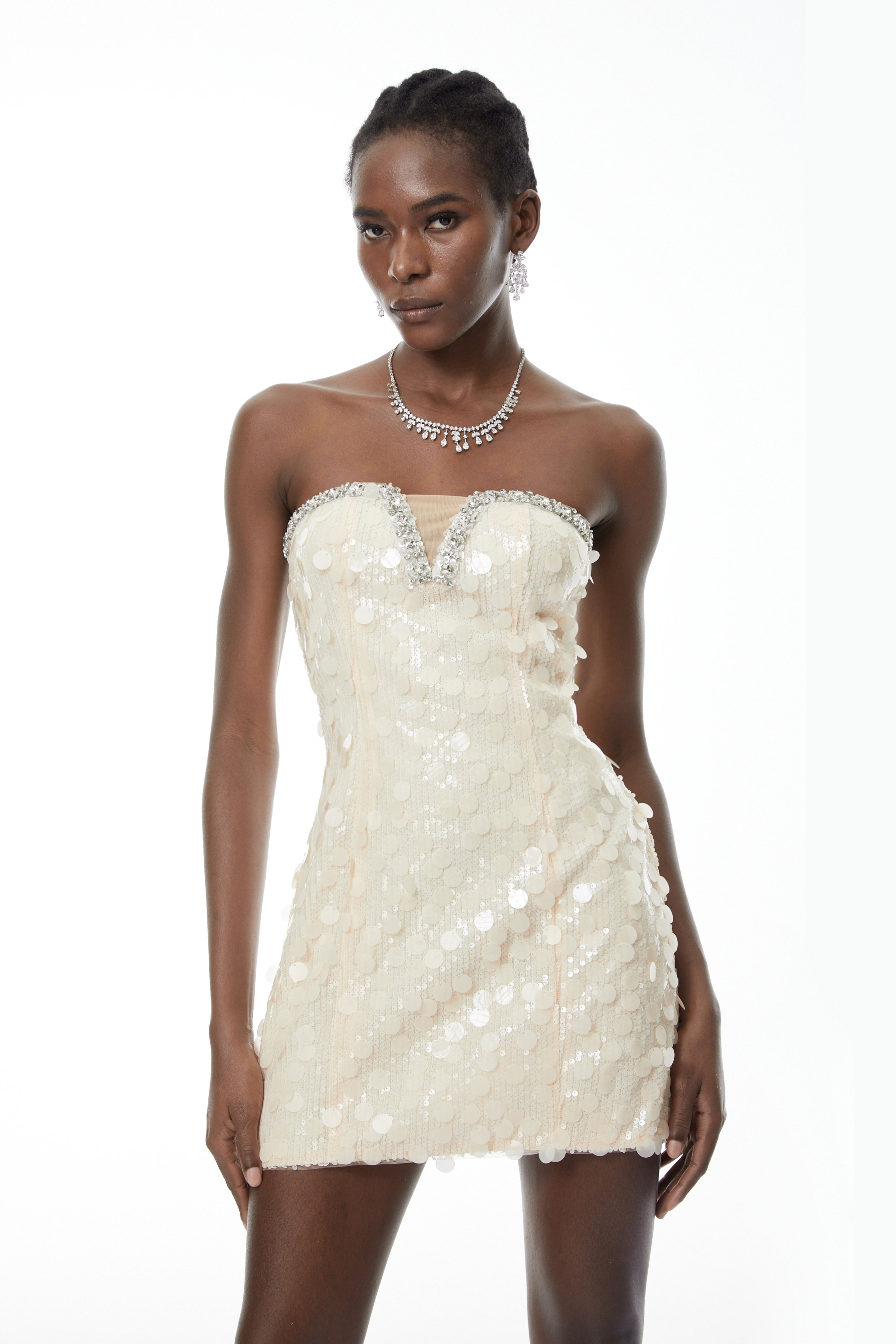 Elliana Cream White Sequin Mini Dress