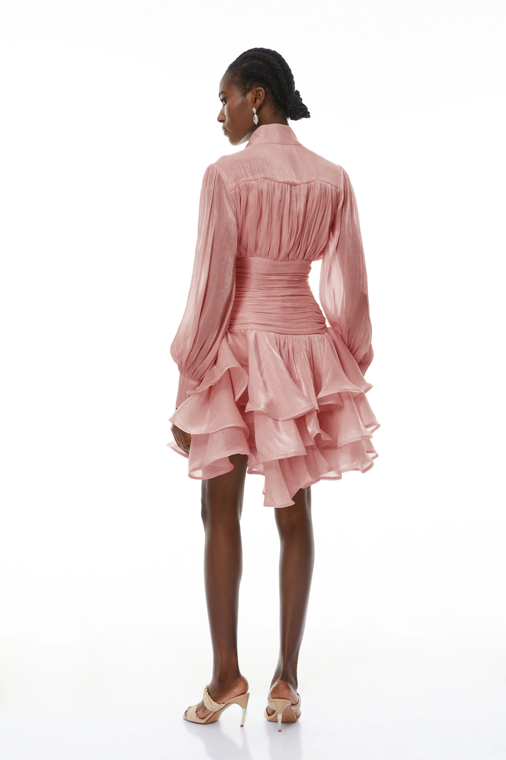 Emersyn Pink High-Neck Ruffled Detail Mini Dress