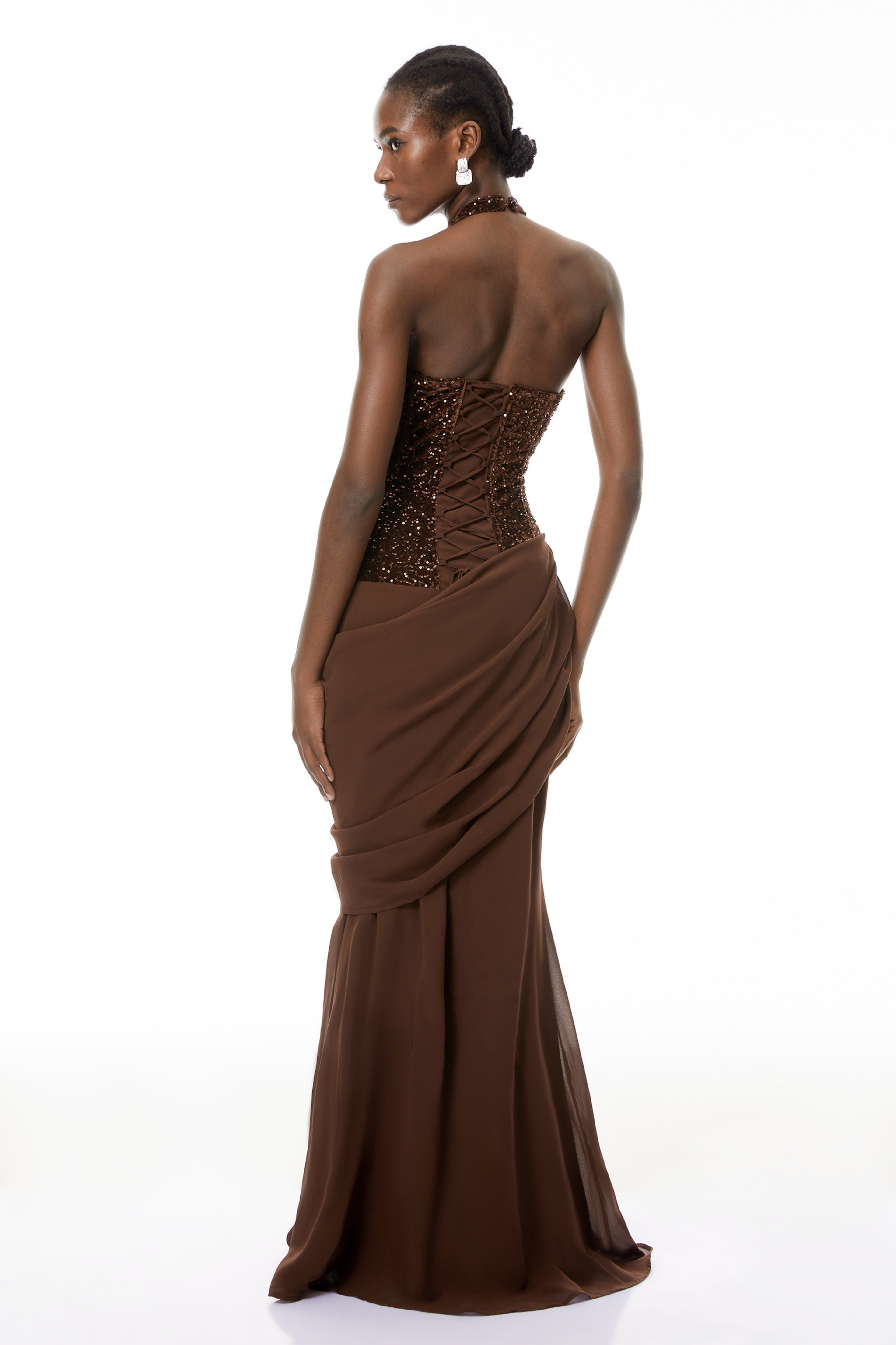 Emma Brown Halterneck Sequin Panel Maxi Gown
