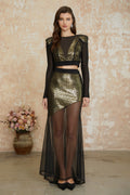 Ewa Gold Sequin Embellished Tulle Top & Skirt Set