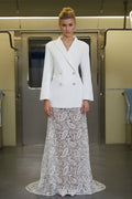 Felicia White Open Back Blazer & Lace Skirt Set