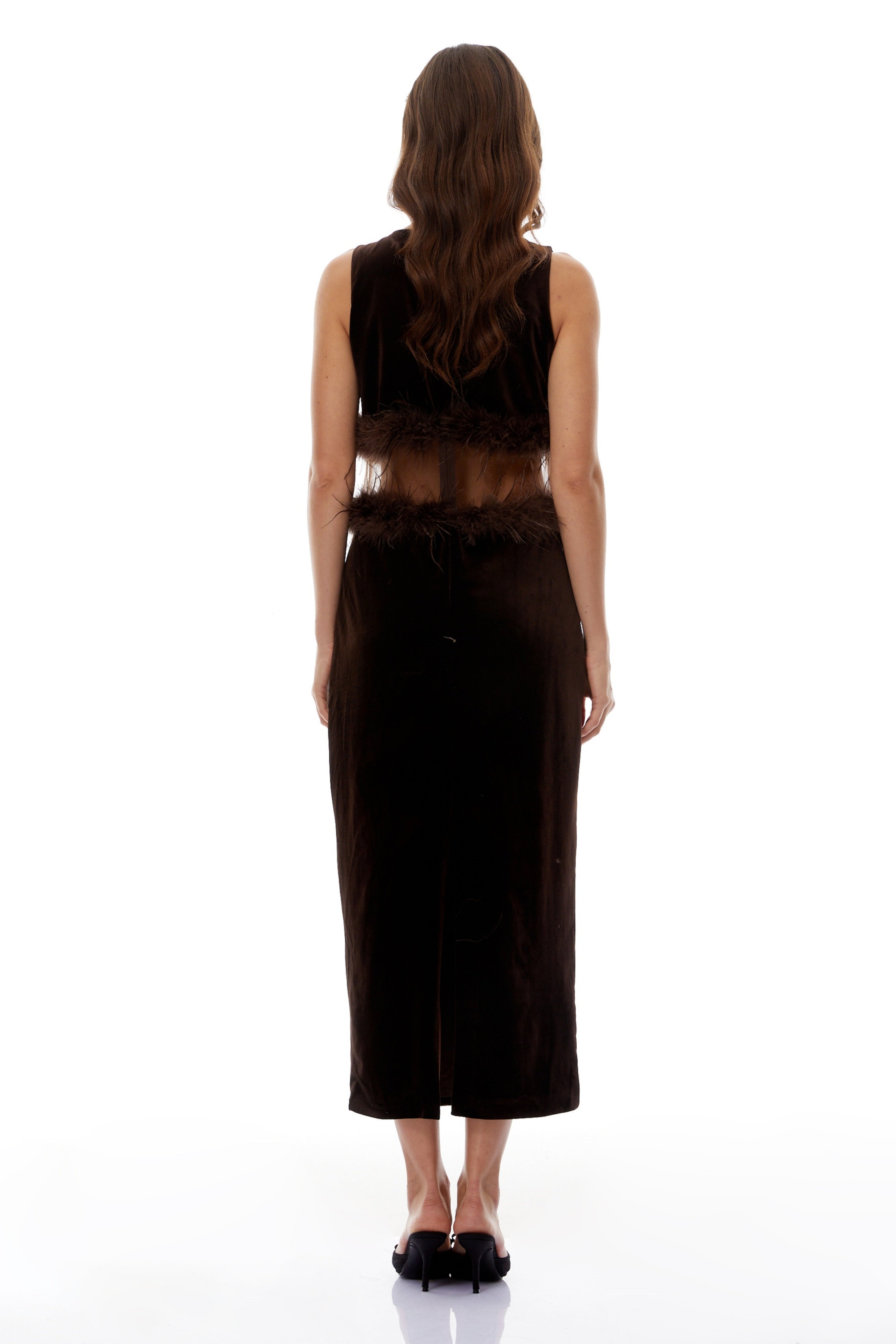 Fernande Brown Sleeveless Midi Dress