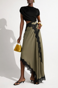 Fiamma Black Gathered Lace Panel Maxi Dress