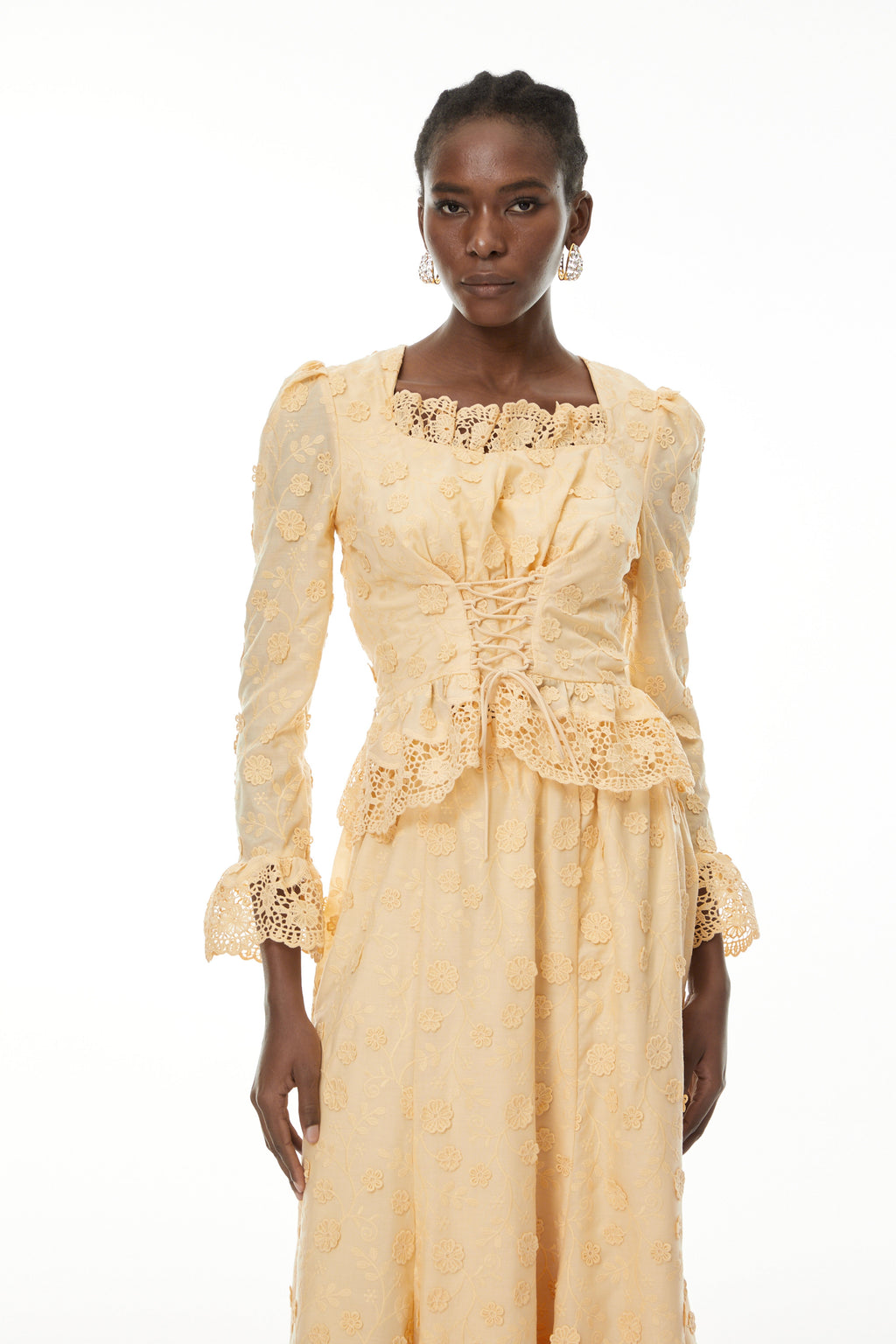 Fiorenza Neutrals Floral Lace Blouse & Skirt Set