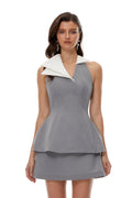 Florence Grey Triangle Collar Top & Skirt Matching Set