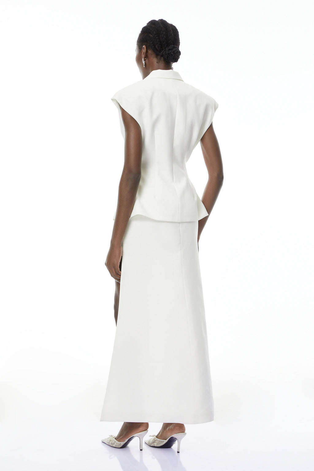 Grace White Asymmetrical Blazer & Skirt Set