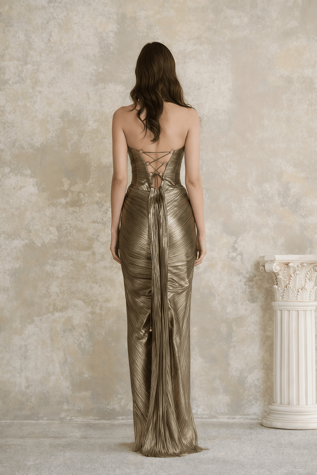 Guillermo Gold Off-Shoulder Maxi Dress