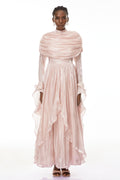 Gustave Pink Ruched Cape Ruffled Maxi Dress