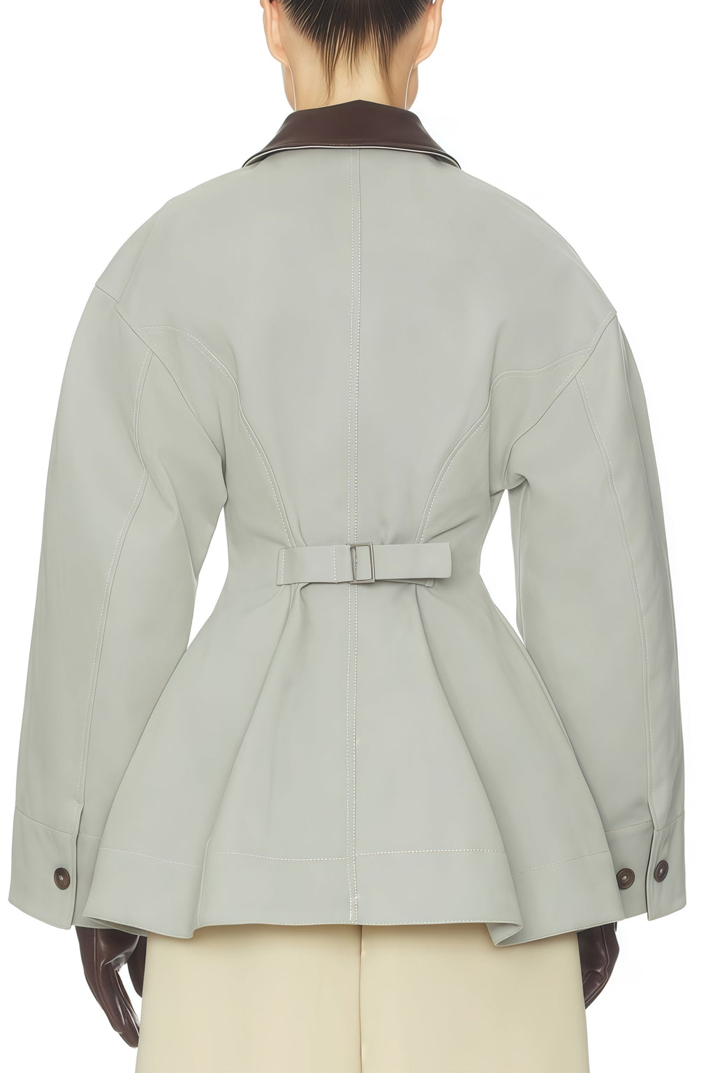 Vilma Grey Leather Collar Hunting Jacket