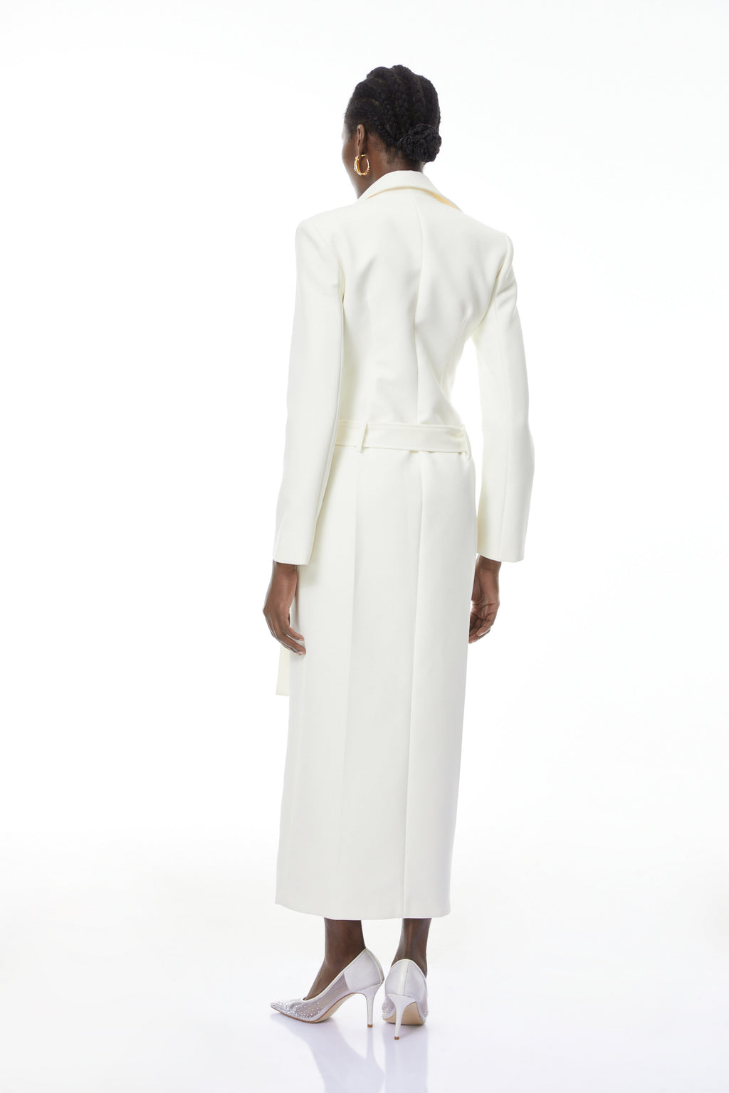Hazel White Embellished Long Coat