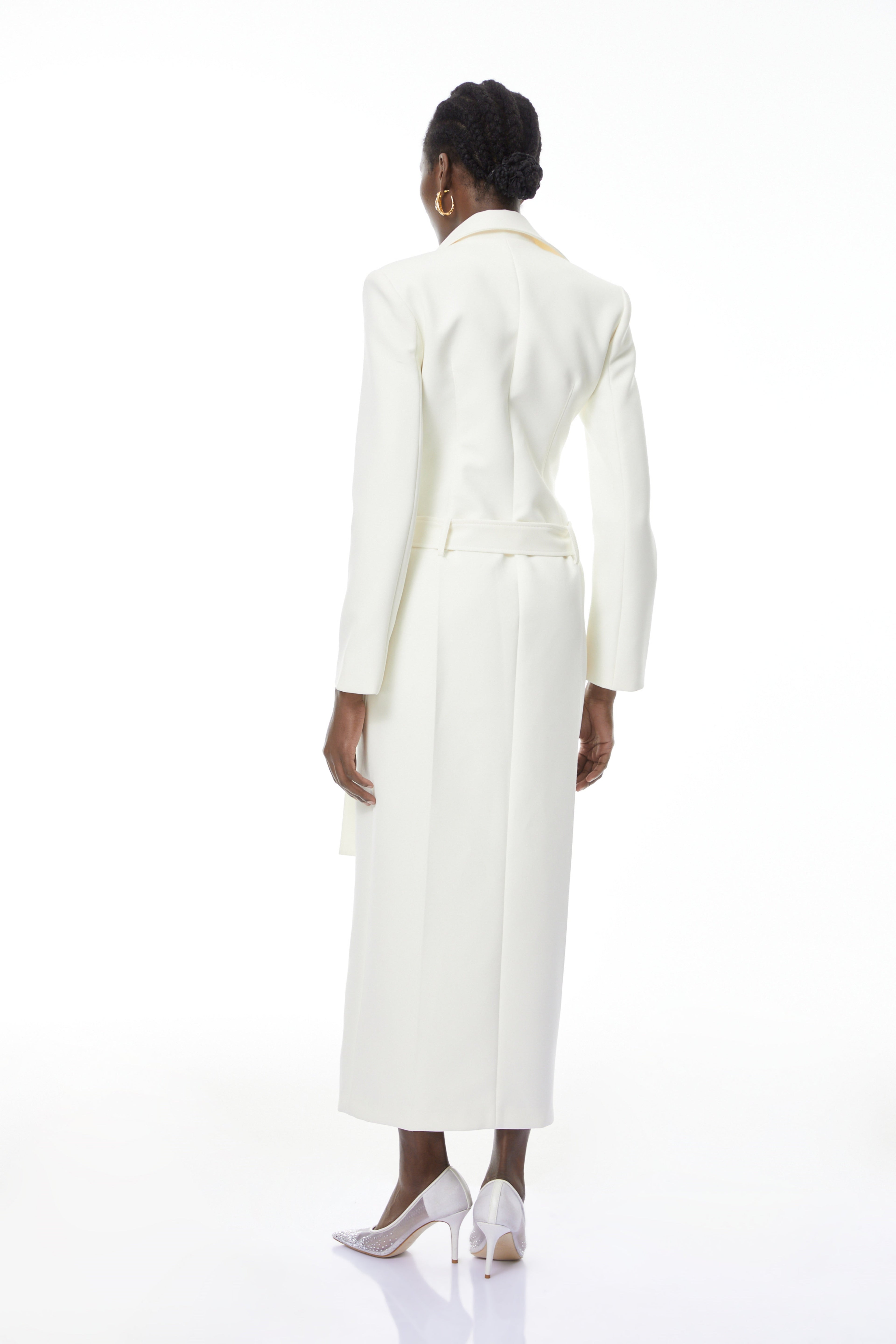 Hazel White Embellished Long Coat