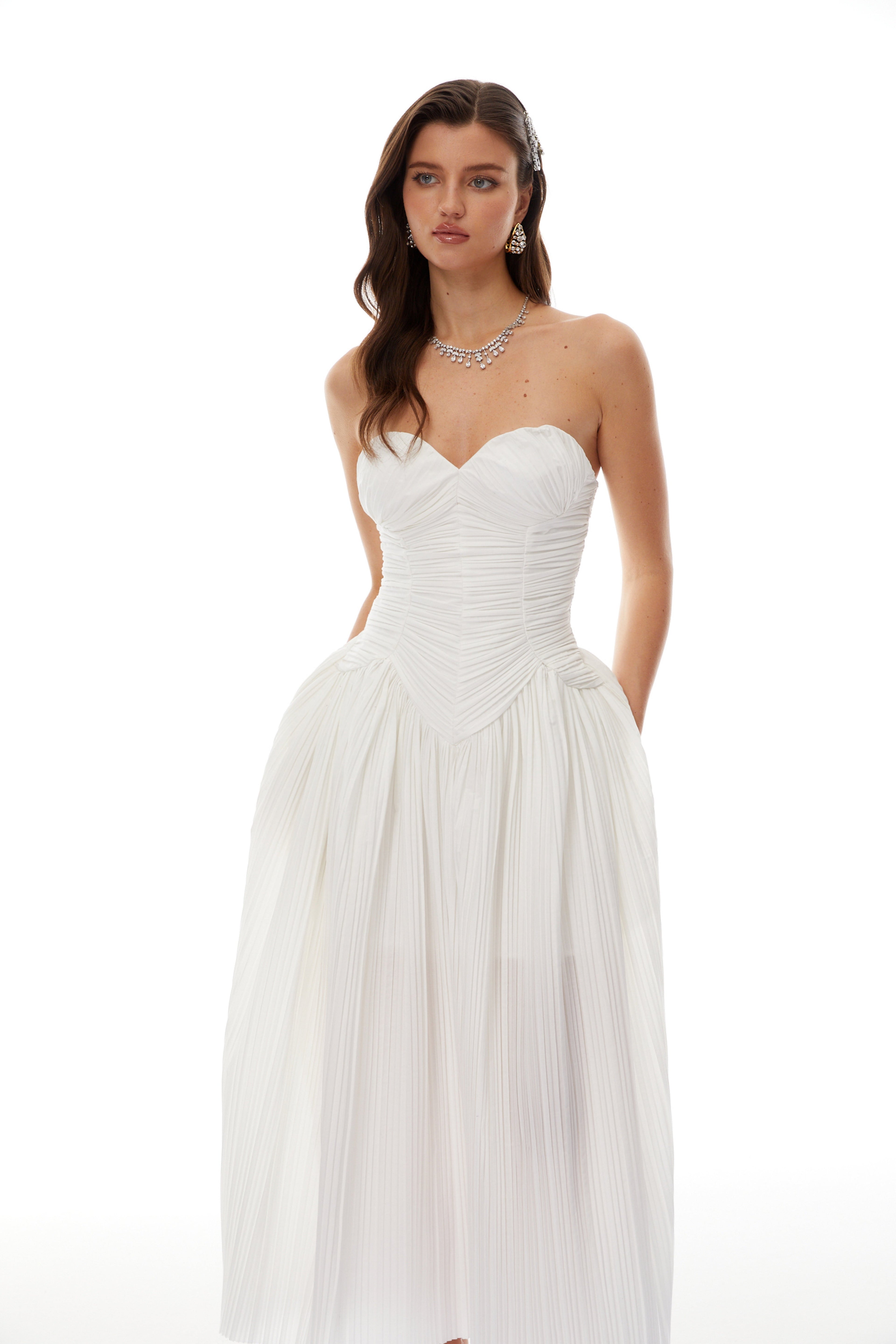 Ilinca White Off-Shoulder Ruched Maxi Dress