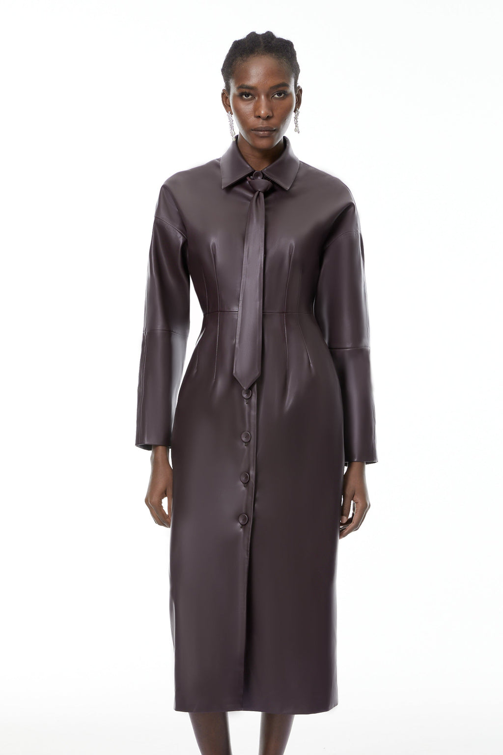 Iris Purple Leather Midi Dress