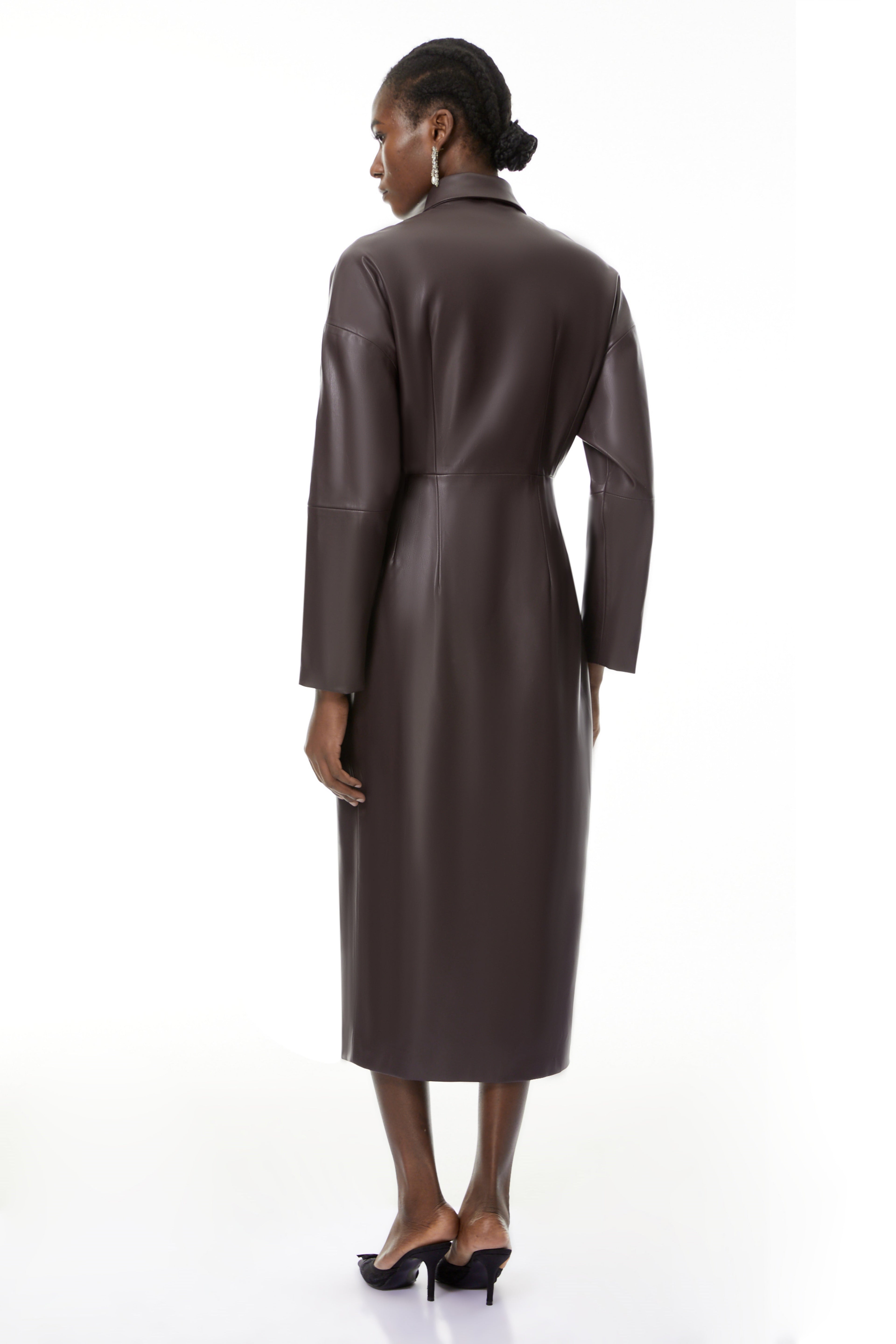 Iris Purple Leather Midi Dress